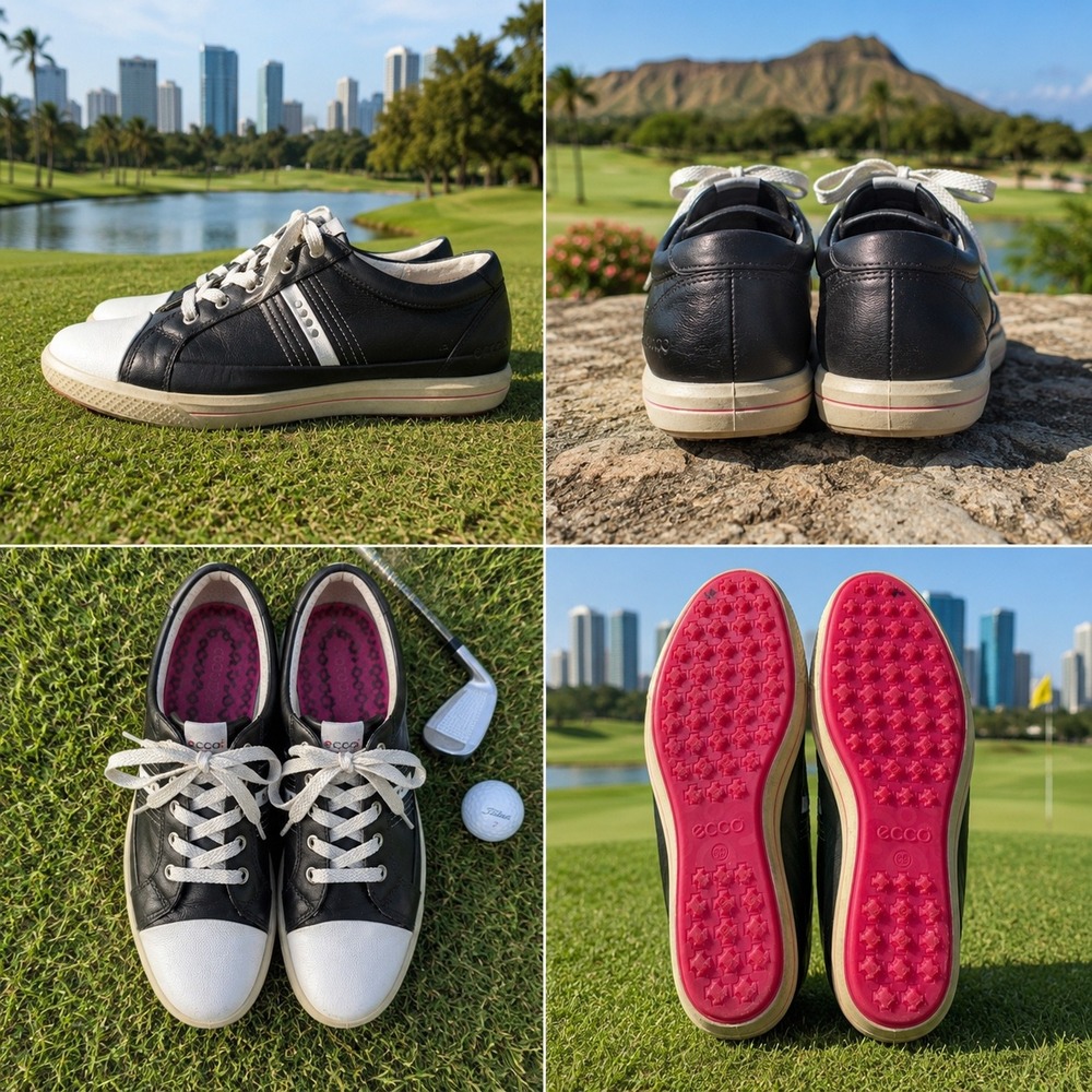 ECCO Golf Street Womens Black Leather Spikeless Golf Shoes Size 39 US 8-8.5